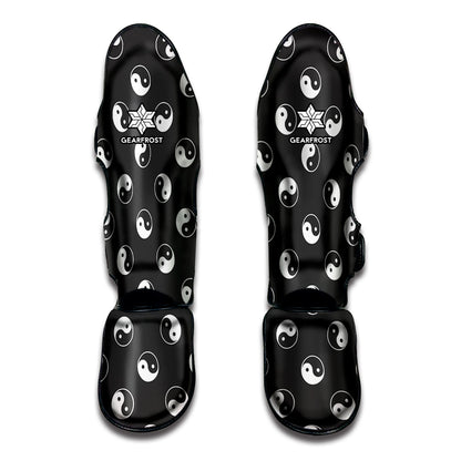 Grey And White Yin Yang Pattern Print Muay Thai Shin Guard