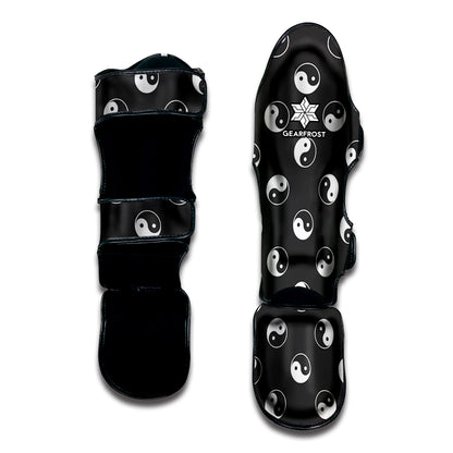 Grey And White Yin Yang Pattern Print Muay Thai Shin Guard