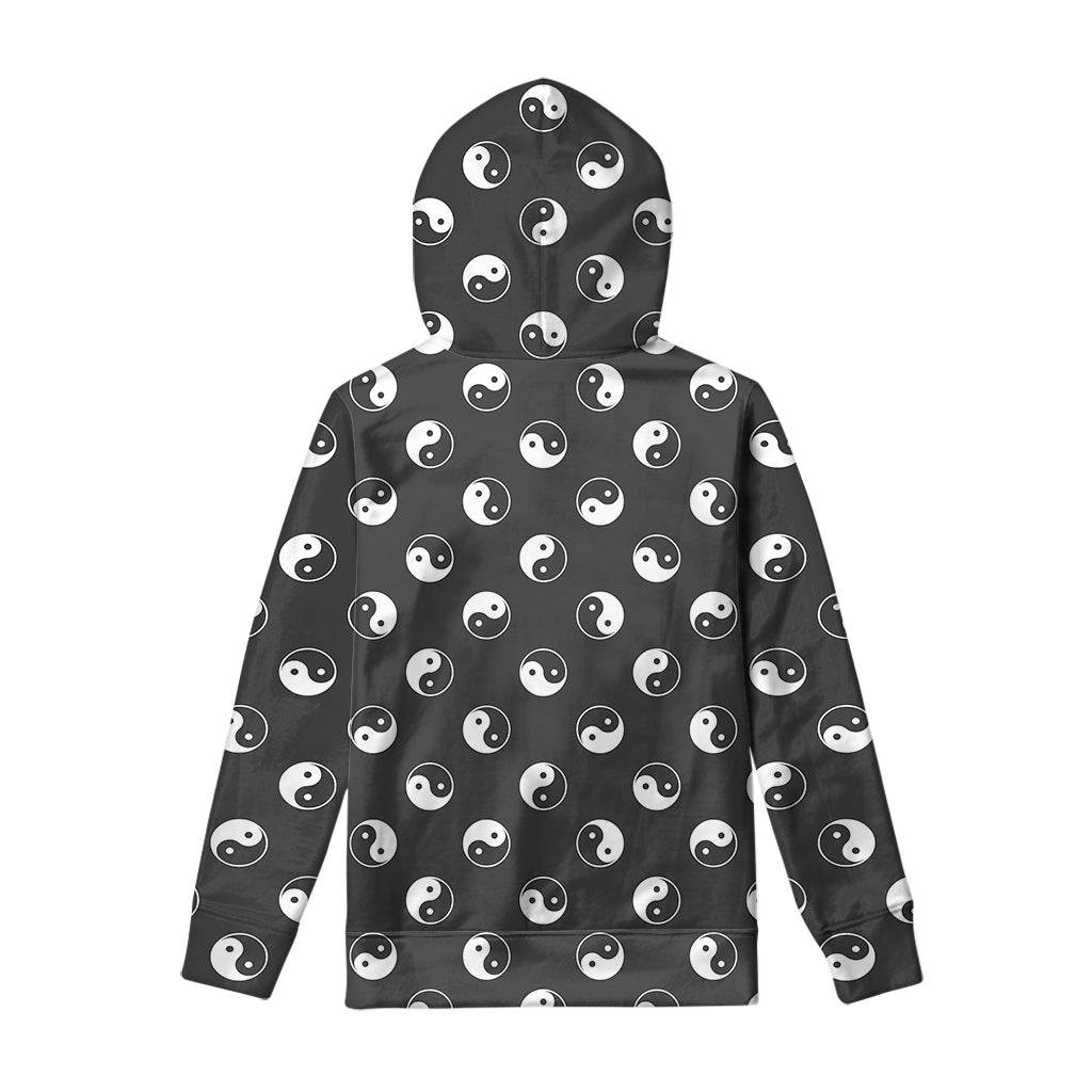 Grey And White Yin Yang Pattern Print Pullover Hoodie