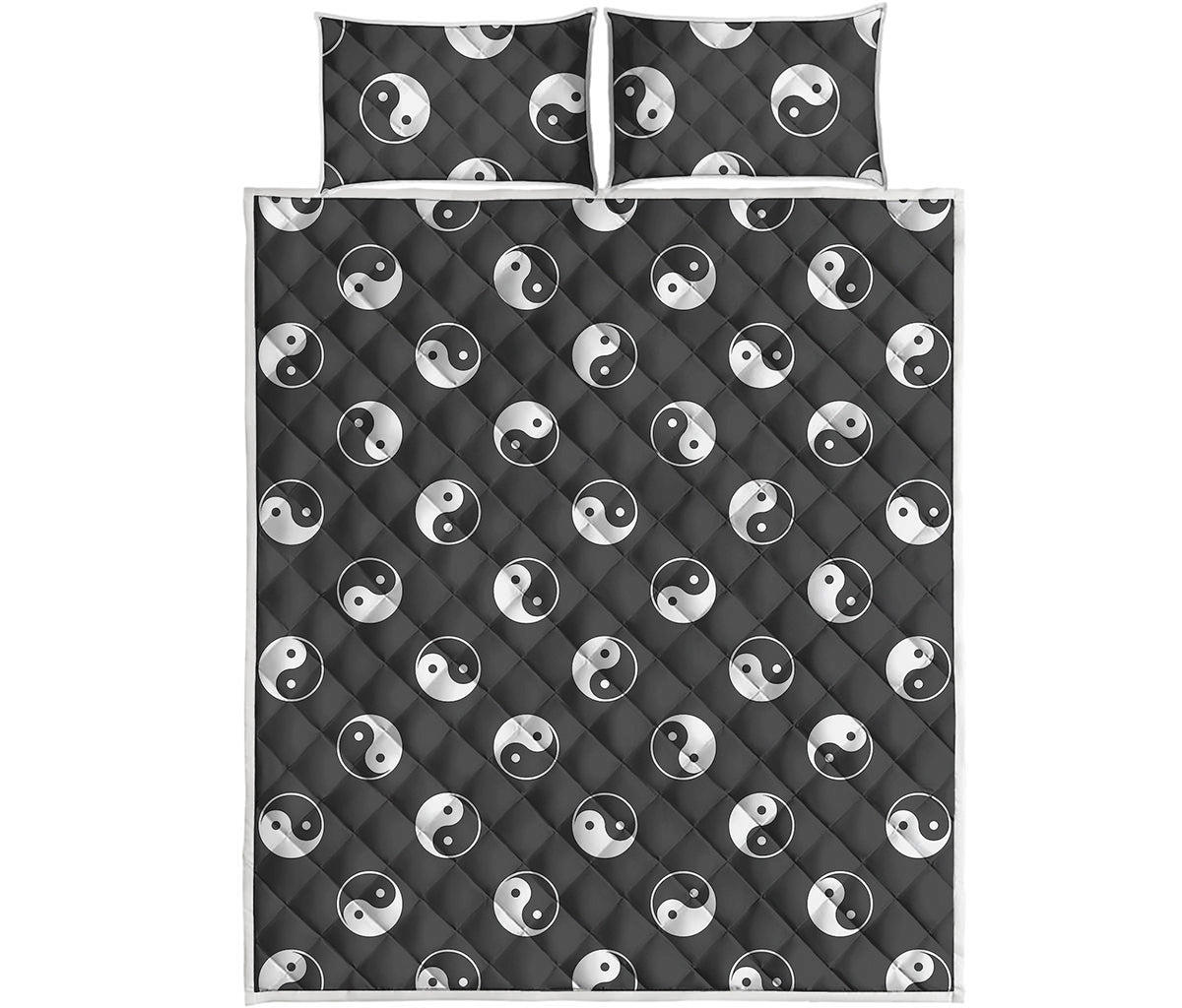 Grey And White Yin Yang Pattern Print Quilt Bed Set