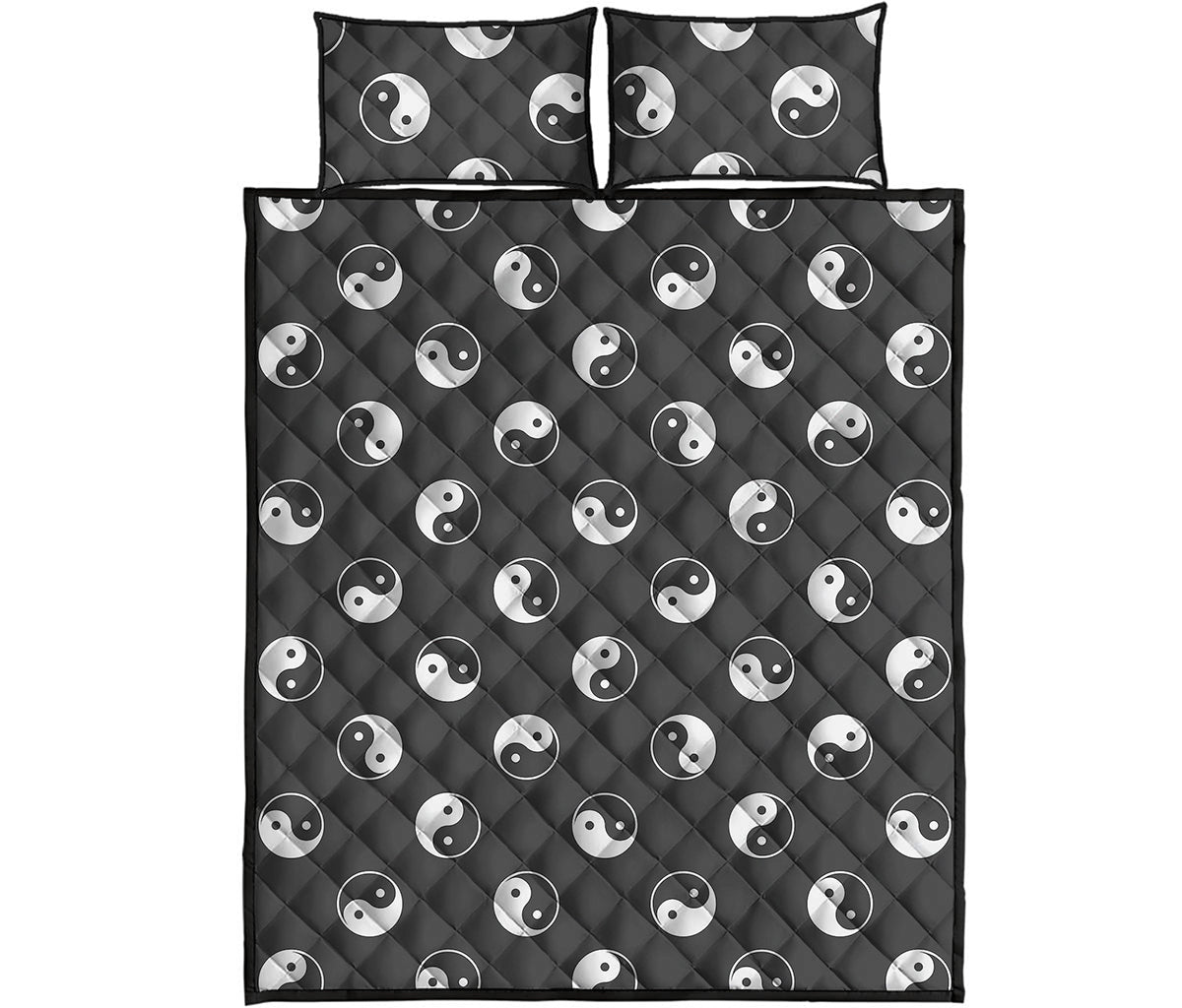 Grey And White Yin Yang Pattern Print Quilt Bed Set