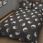 Grey And White Yin Yang Pattern Print Quilt Bed Set