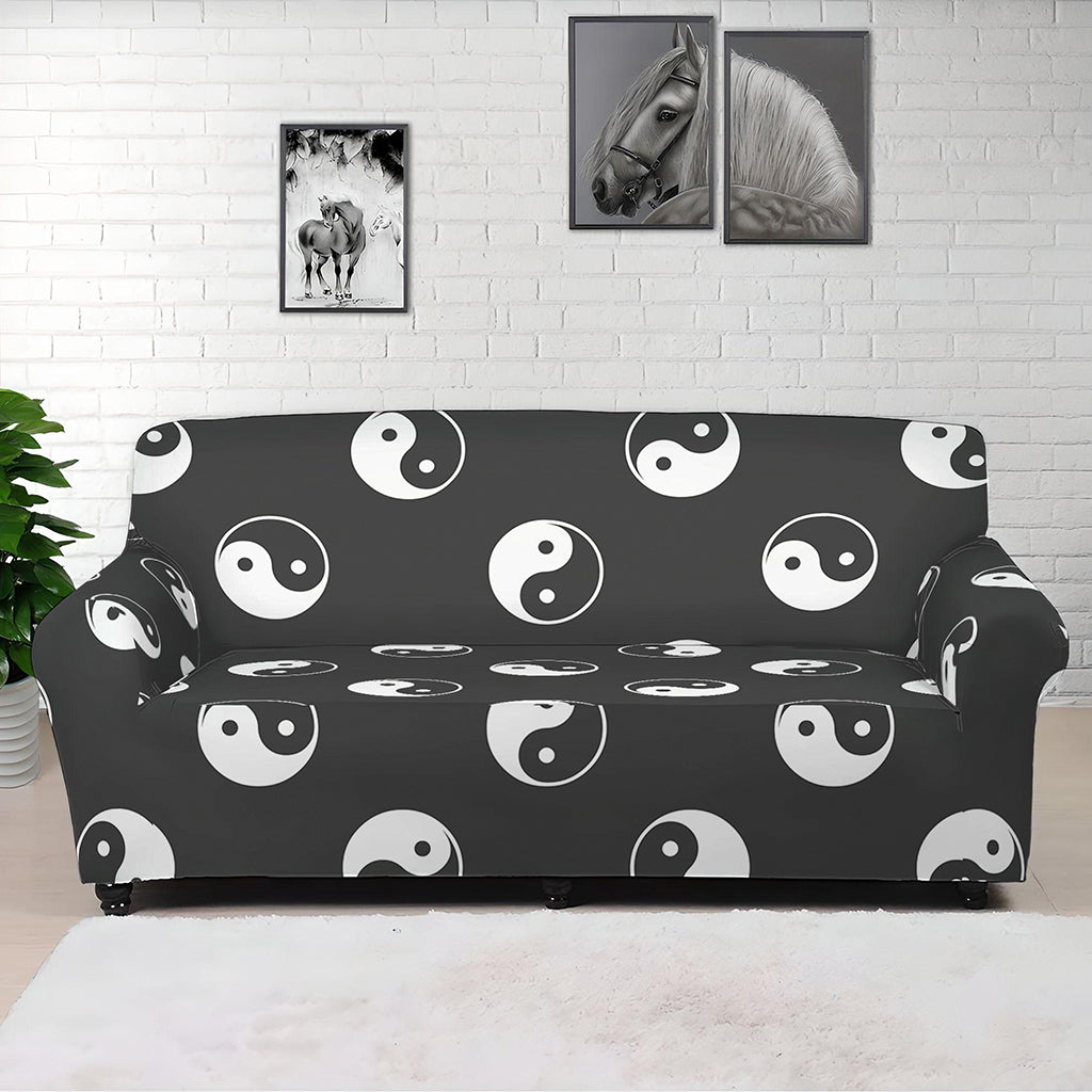 Grey And White Yin Yang Pattern Print Sofa Cover