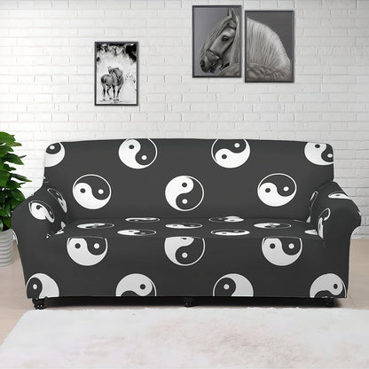 Grey And White Yin Yang Pattern Print Sofa Cover