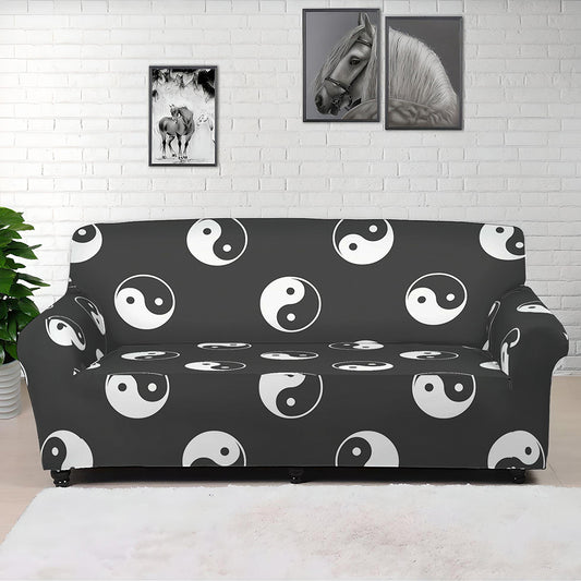 Grey And White Yin Yang Pattern Print Sofa Cover