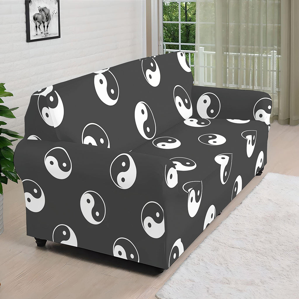 Grey And White Yin Yang Pattern Print Sofa Cover