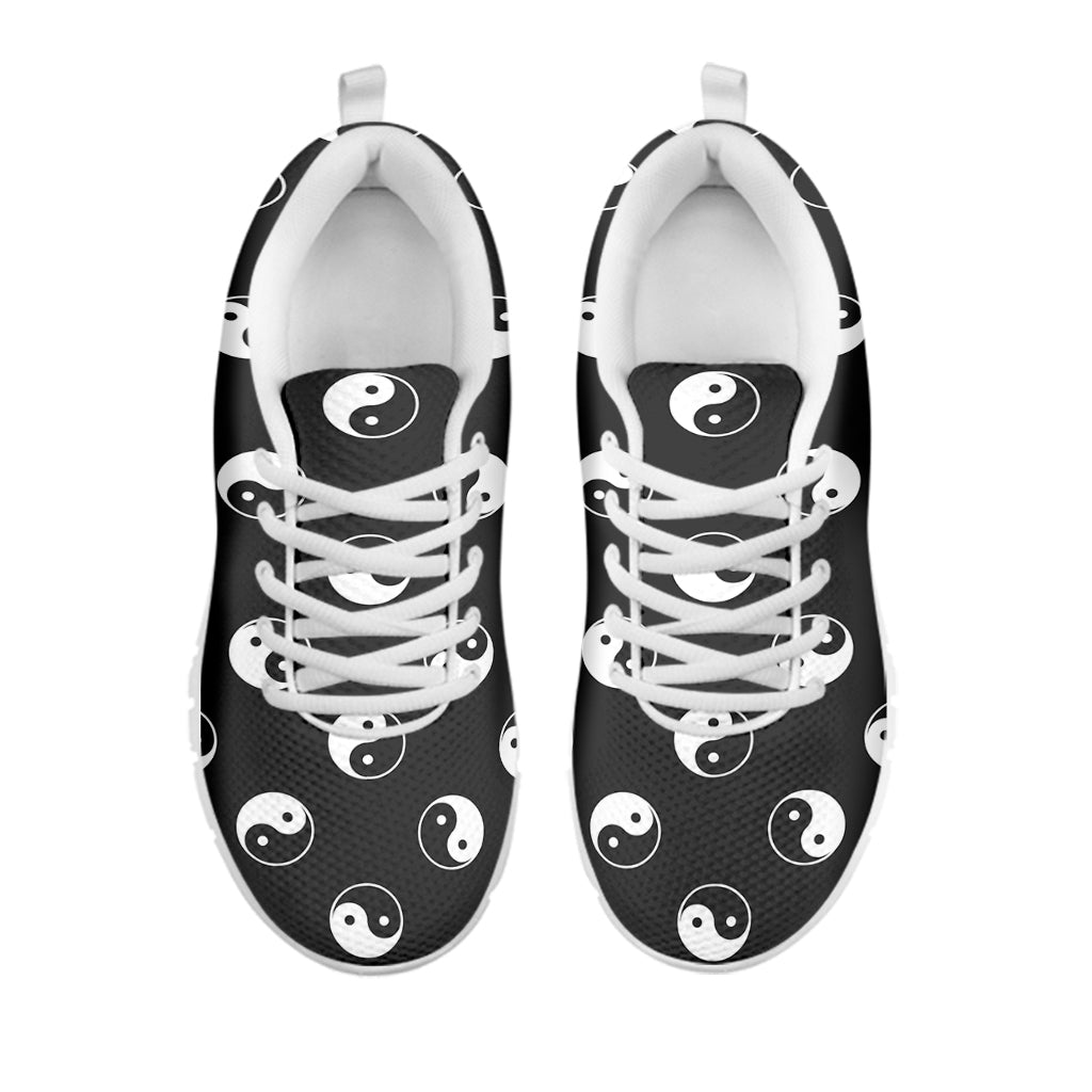Grey And White Yin Yang Pattern Print White Sneakers