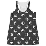 Grey And White Yin Yang Pattern Print Women's Racerback Tank Top
