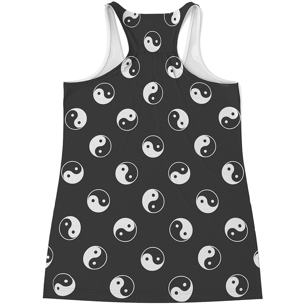 Grey And White Yin Yang Pattern Print Women's Racerback Tank Top