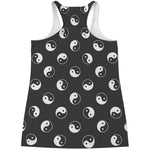 Grey And White Yin Yang Pattern Print Women's Racerback Tank Top