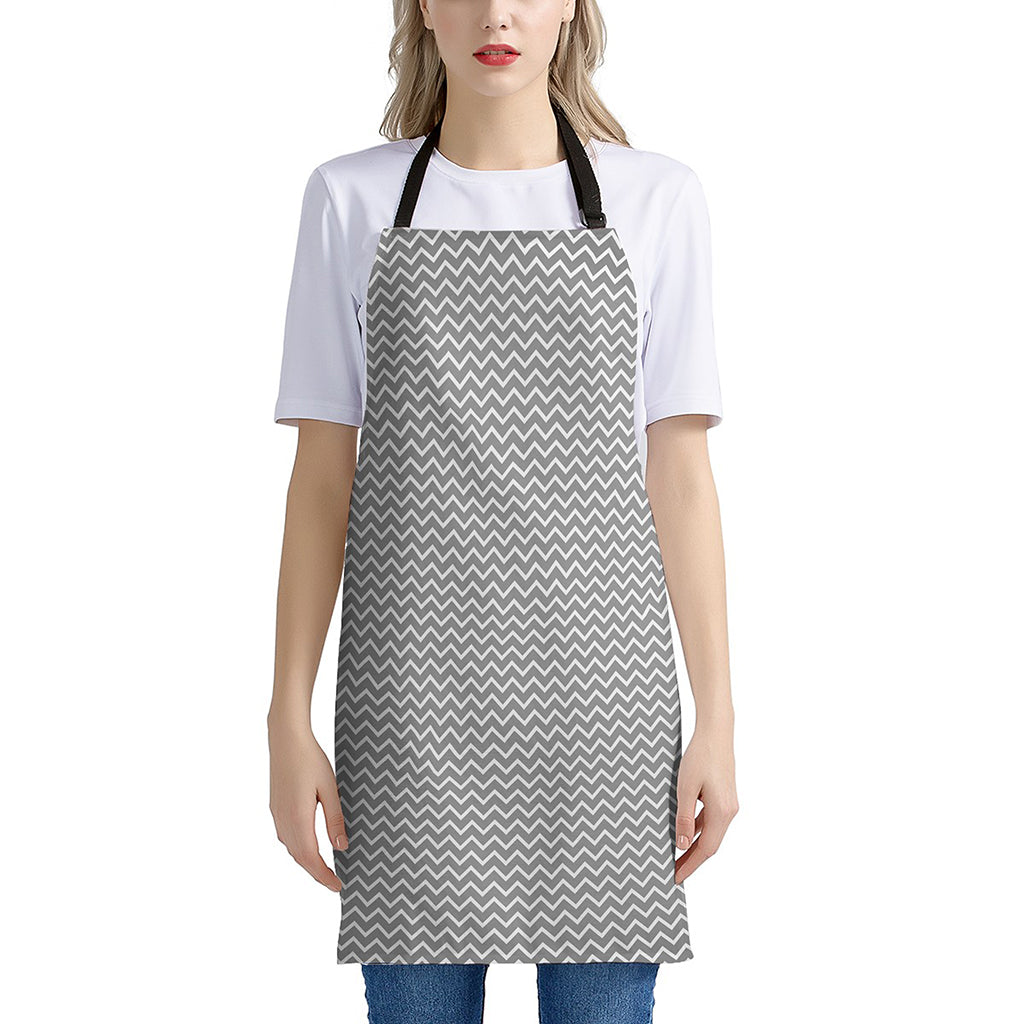 Grey And White Zigzag Pattern Print Apron
