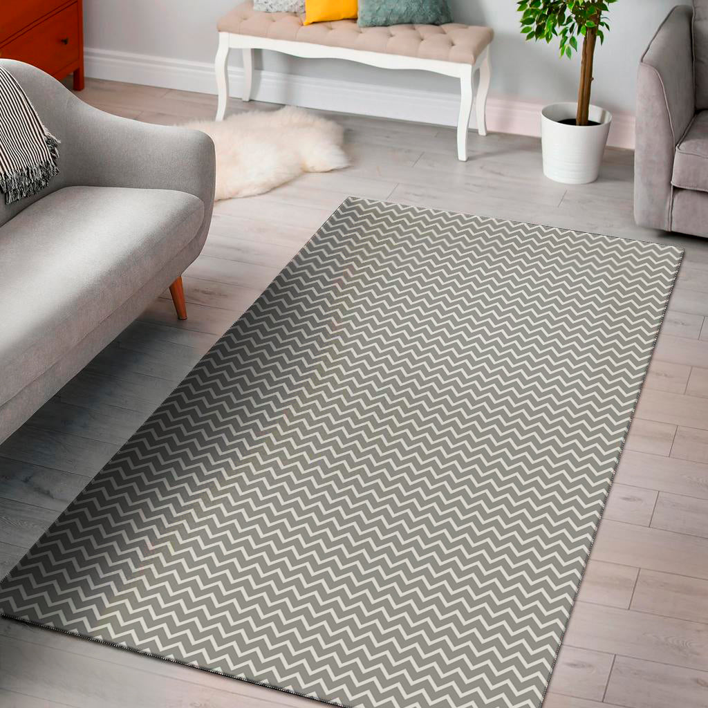 Grey And White Zigzag Pattern Print Area Rug
