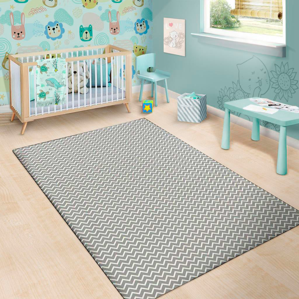 Grey And White Zigzag Pattern Print Area Rug