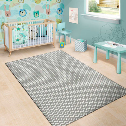 Grey And White Zigzag Pattern Print Area Rug
