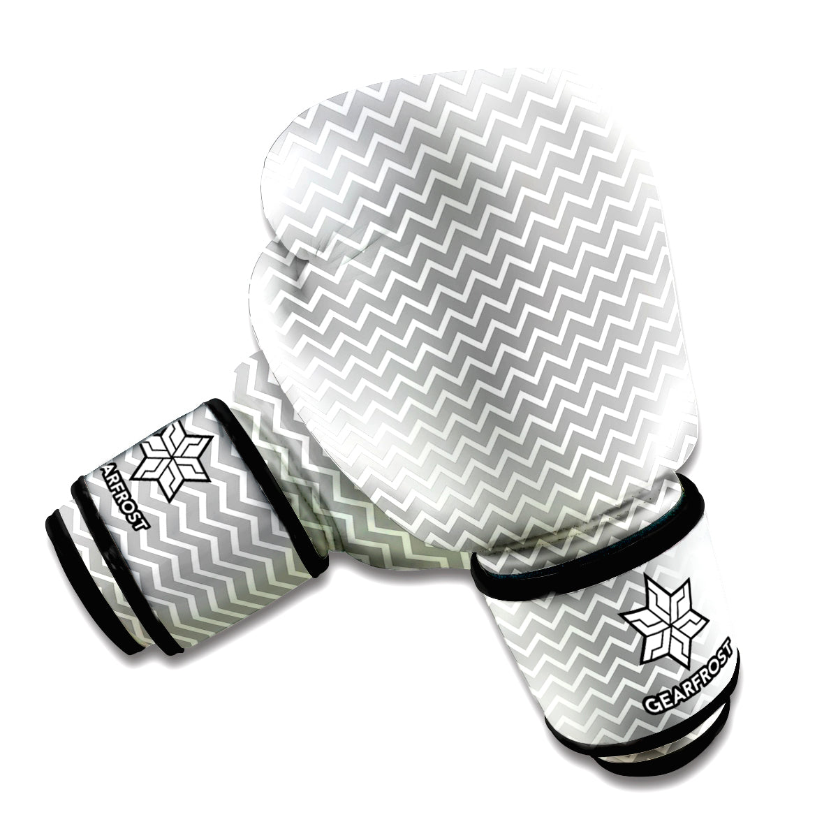 Grey And White Zigzag Pattern Print Boxing Gloves