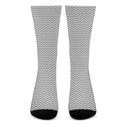 Grey And White Zigzag Pattern Print Crew Socks
