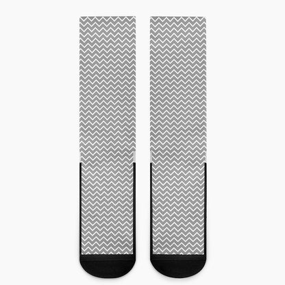Grey And White Zigzag Pattern Print Crew Socks