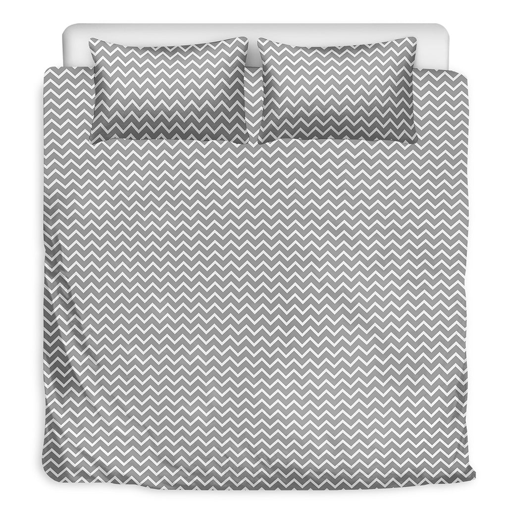 Grey And White Zigzag Pattern Print Duvet Cover Bedding Set
