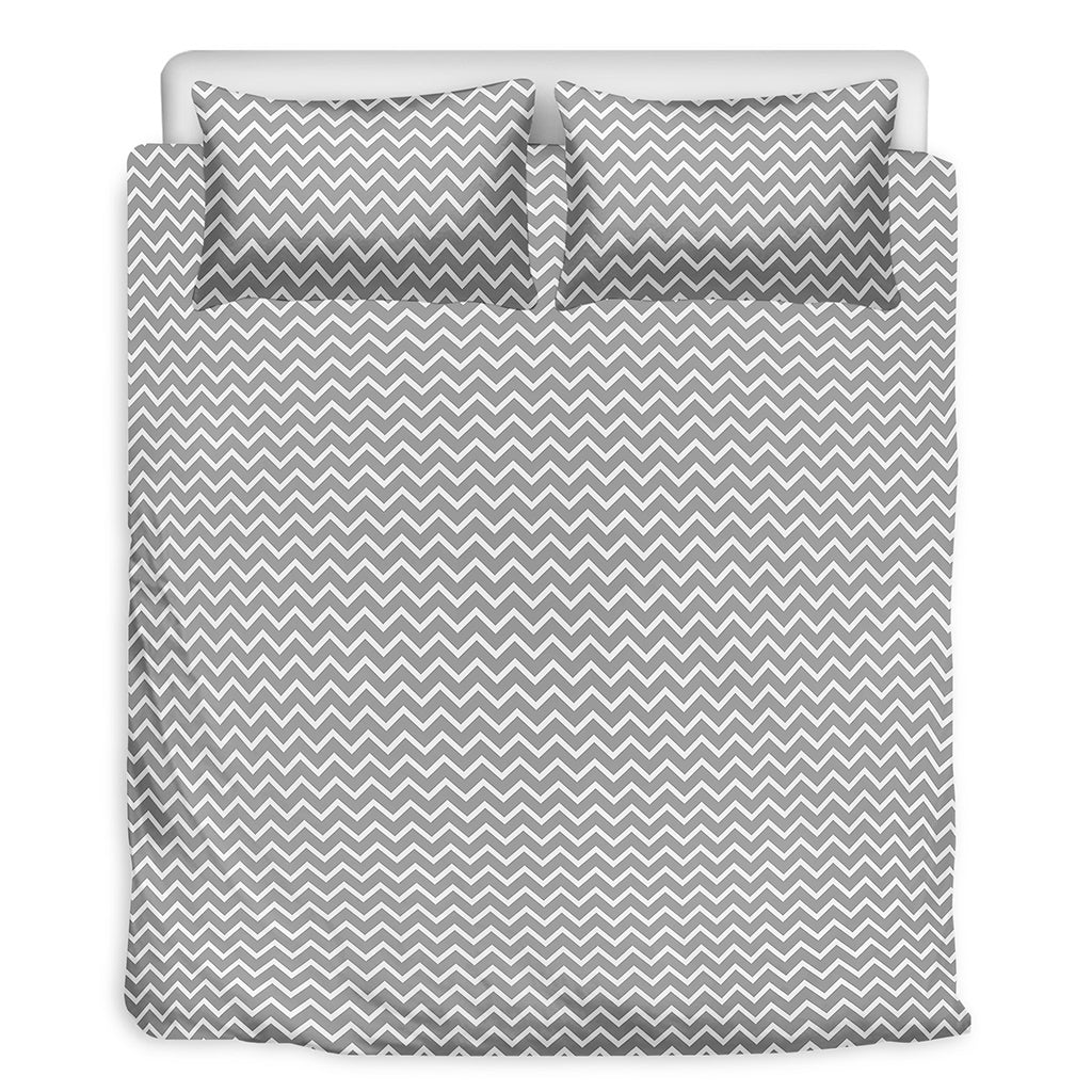 Grey And White Zigzag Pattern Print Duvet Cover Bedding Set