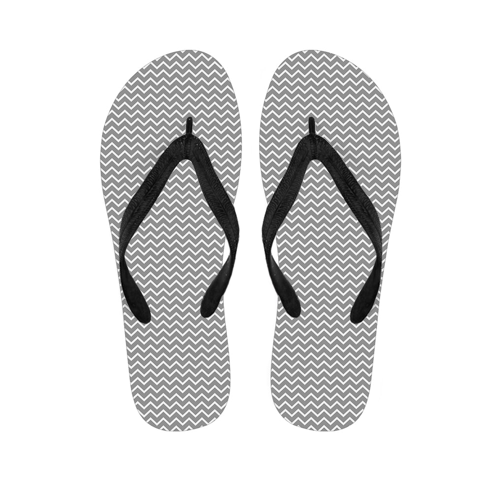 Grey And White Zigzag Pattern Print Flip Flops