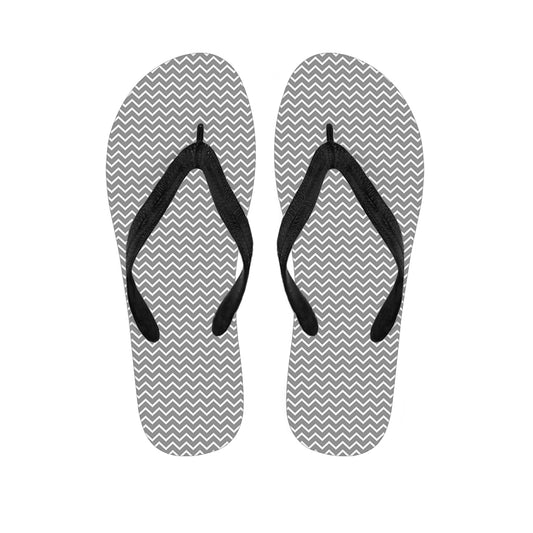 Grey And White Zigzag Pattern Print Flip Flops