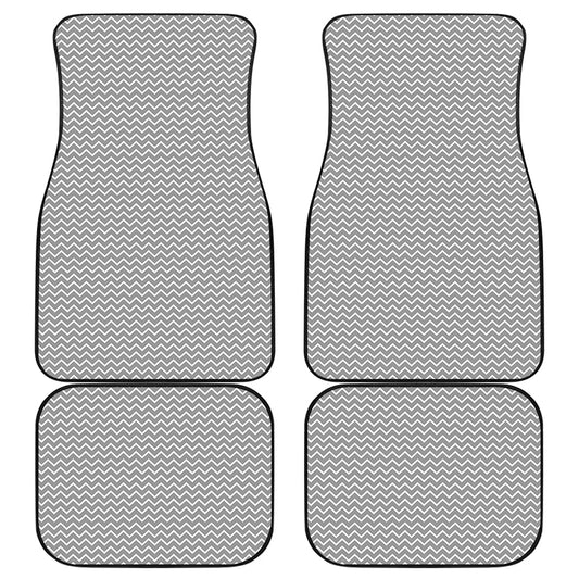 Grey And White Zigzag Pattern Print Front and Back Car Floor Mats