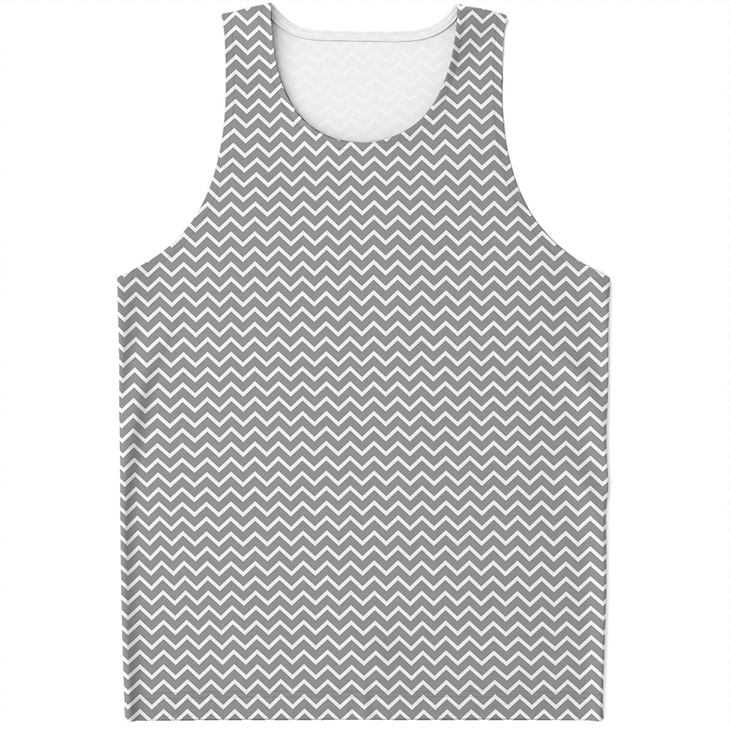 Grey And White Zigzag Pattern Print Men's Tank Top