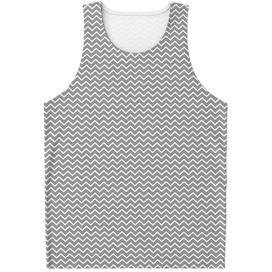 Grey And White Zigzag Pattern Print Men's Tank Top