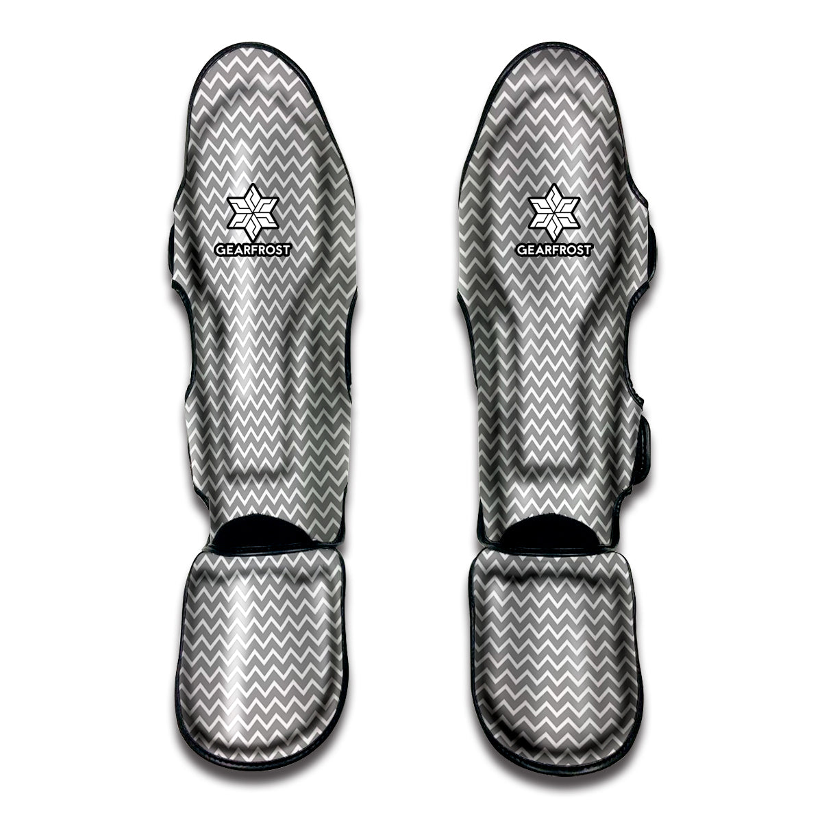 Grey And White Zigzag Pattern Print Muay Thai Shin Guard