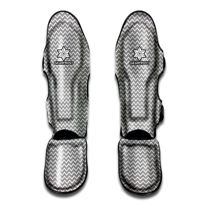 Grey And White Zigzag Pattern Print Muay Thai Shin Guard