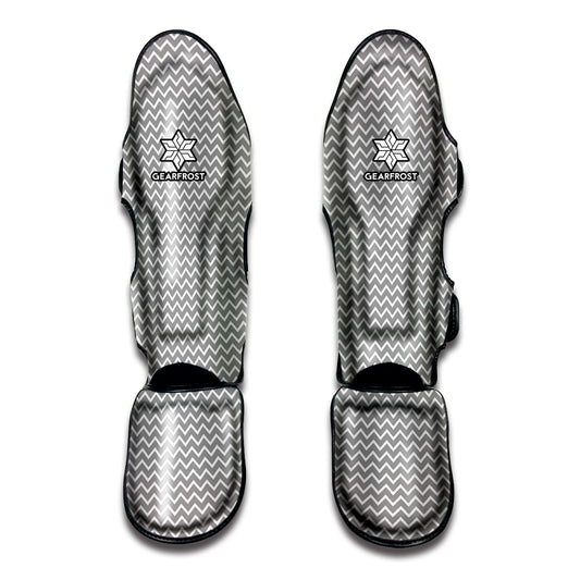 Grey And White Zigzag Pattern Print Muay Thai Shin Guard