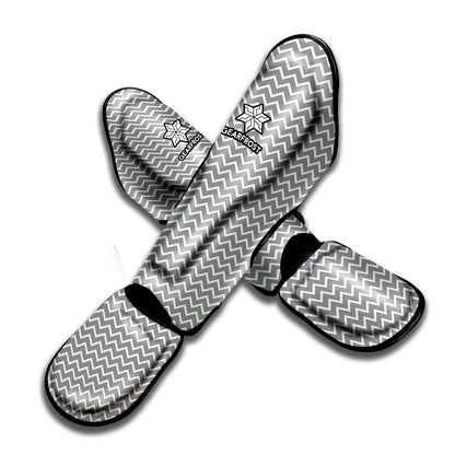 Grey And White Zigzag Pattern Print Muay Thai Shin Guard