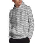 Grey And White Zigzag Pattern Print Pullover Hoodie