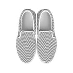Grey And White Zigzag Pattern Print White Slip On Shoes