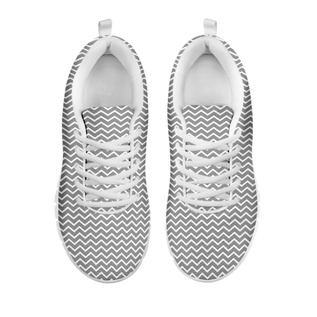 Grey And White Zigzag Pattern Print White Sneakers
