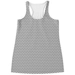 Grey And White Zigzag Pattern Print Women's Racerback Tank Top
