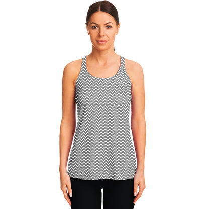 Grey And White Zigzag Pattern Print Women's Racerback Tank Top