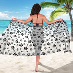 Grey Animal Paw Pattern Print Beach Sarong Wrap