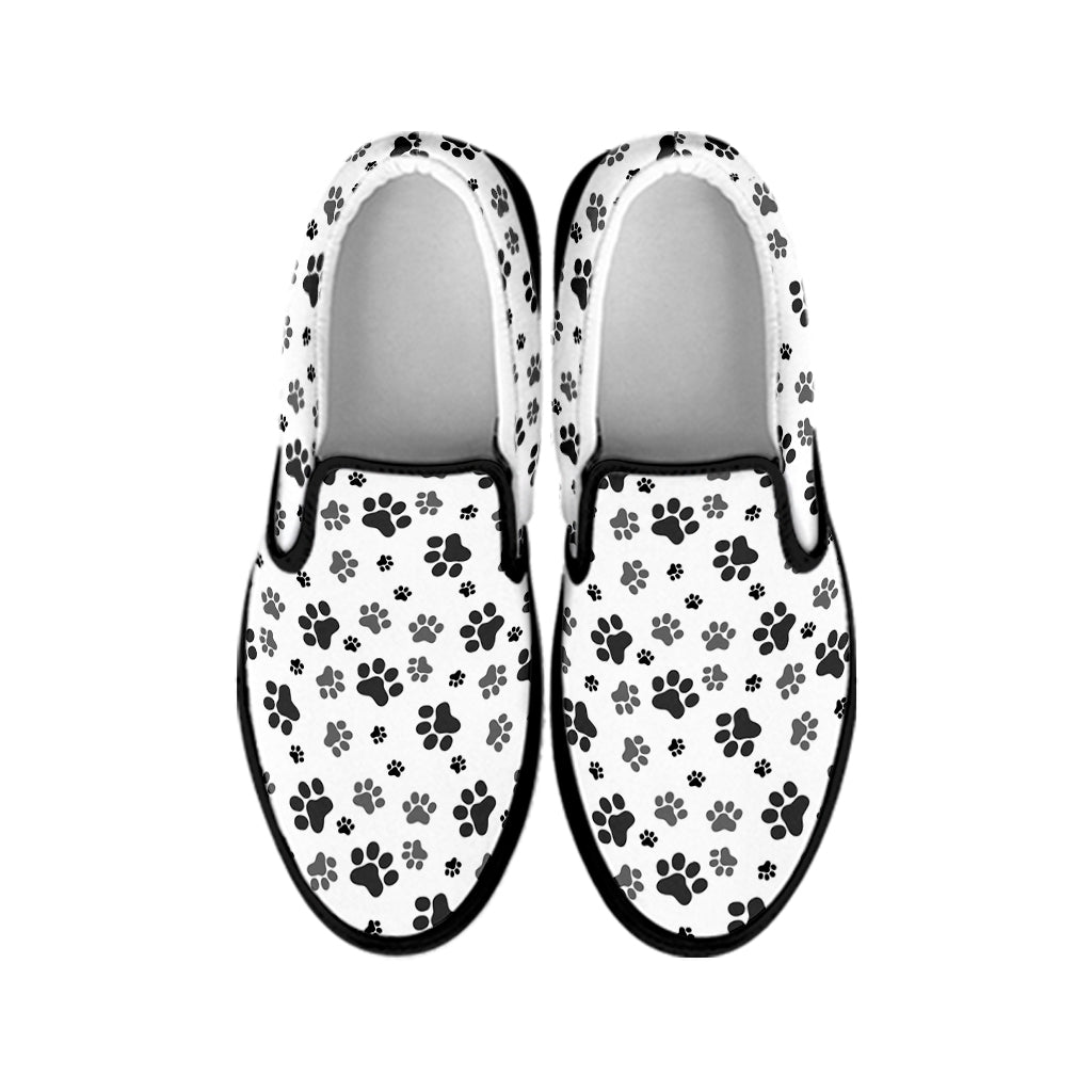 Grey Animal Paw Pattern Print Black Slip On Shoes