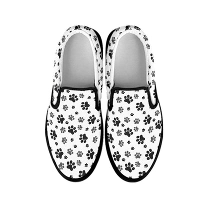 Grey Animal Paw Pattern Print Black Slip On Shoes