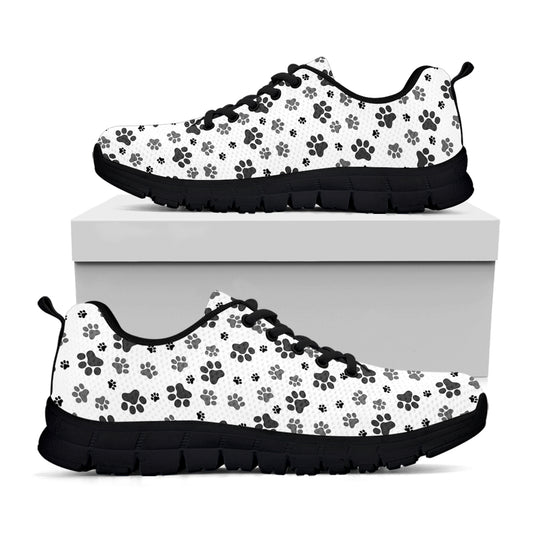Grey Animal Paw Pattern Print Black Sneakers