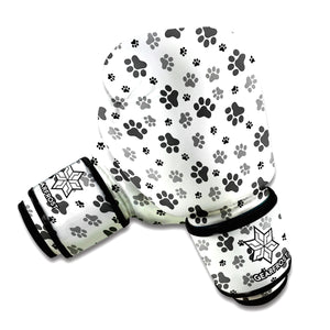 Grey Animal Paw Pattern Print Boxing Gloves