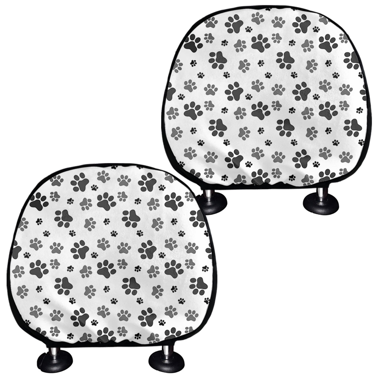 Grey Animal Paw Pattern Print Car Headrest Covers