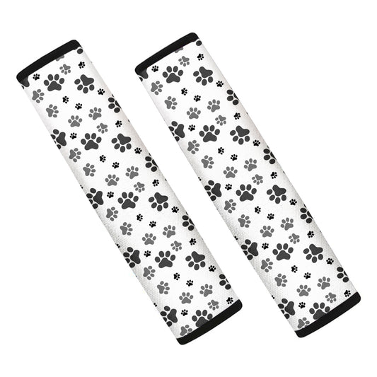 Grey Animal Paw Pattern Print Car Seat Belt Covers