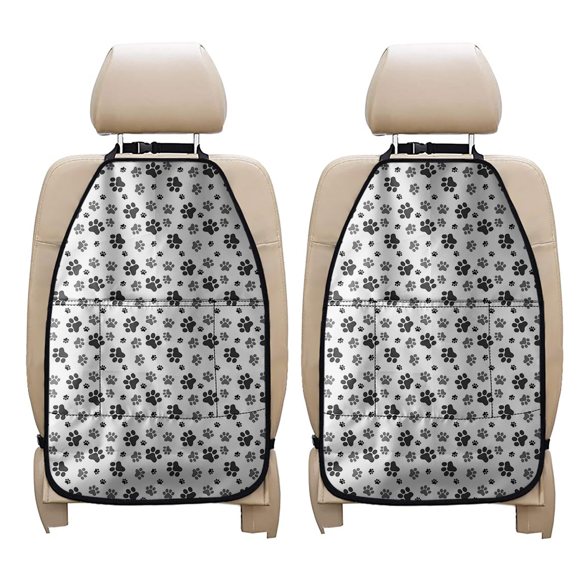 Grey Animal Paw Pattern Print Car Seat Organizers