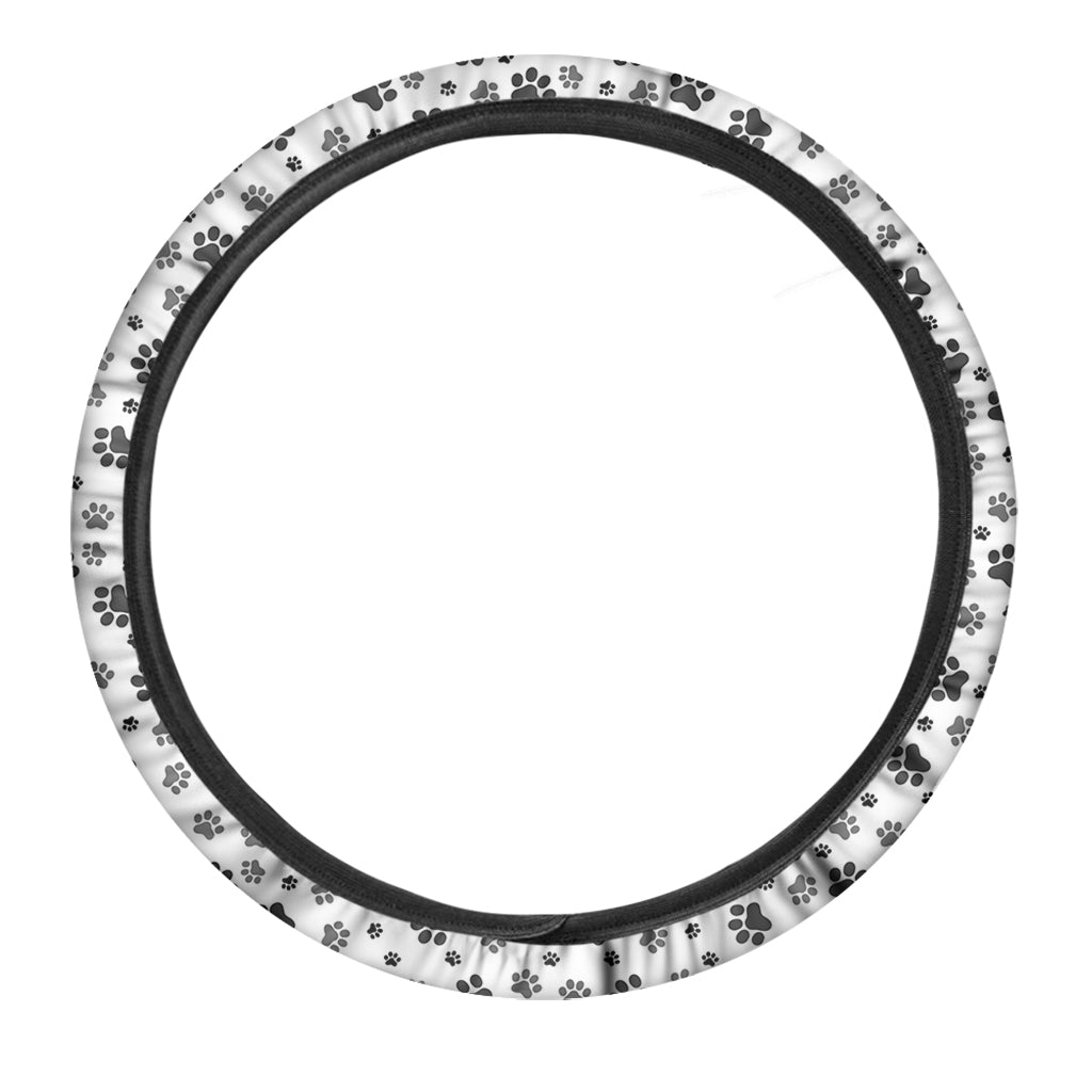 Grey Animal Paw Pattern Print Car Steering Wheel Cover
