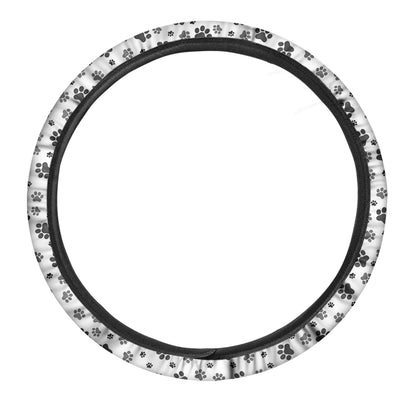 Grey Animal Paw Pattern Print Car Steering Wheel Cover