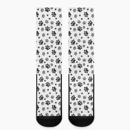 Grey Animal Paw Pattern Print Crew Socks