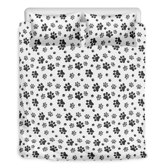 Grey Animal Paw Pattern Print Duvet Cover Bedding Set