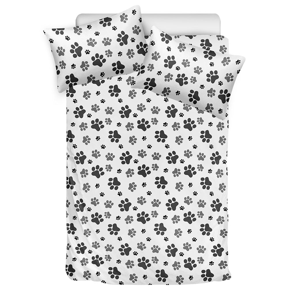 Grey Animal Paw Pattern Print Duvet Cover Bedding Set